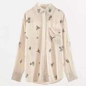 NWT ZARA JEWELED LINEN SHIRT